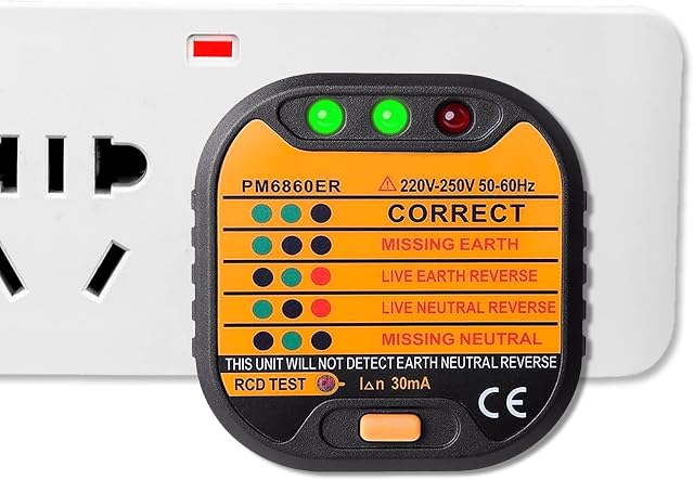 Nachar Socket Tester, 220-250V Circuit Polarity Voltage Detector Electric Socket Mains Outlet Tester UK with LCD Display Rcd GFCI Plug Tester Suitable for Power Socket Wiring Detection