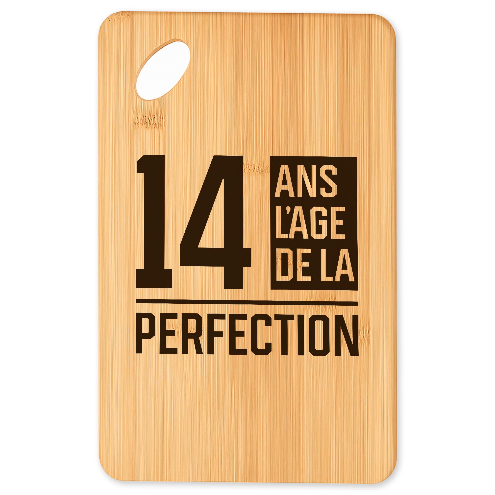 Planche à découper 14 ans cadeau original de cuisine en bambou