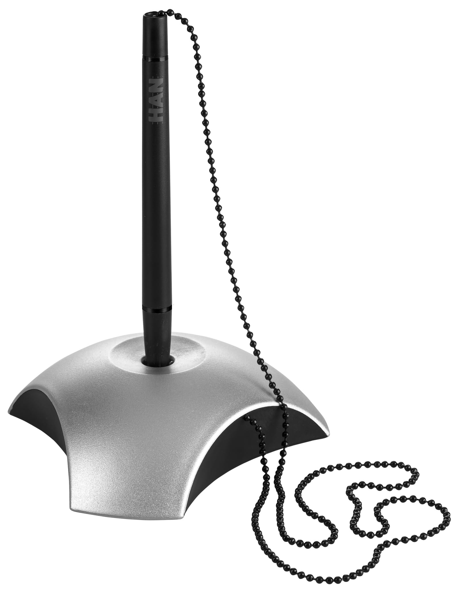 HAN Stifthalter DELTA, Eleganter Kugelschreiber mit Kette, für eine optimale Schreibtisch Organisation, für Büro oder Empfangstresen, 2751-77, silber