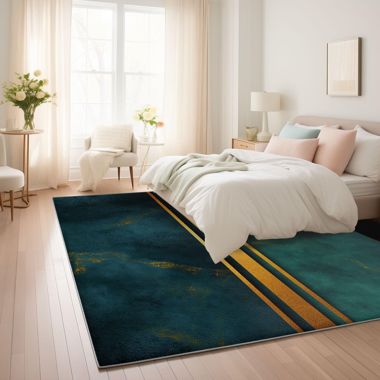 Generisch Waschbare Teppiche 100 x 160 cm rutschfest Eleganter Luxus Teppich, Smaragdgrüner Marmor Geometrie Indoor Wohnzimmer Teppich Böden Dekor für Schlafzimmer Jugendzimmer Badezimmer