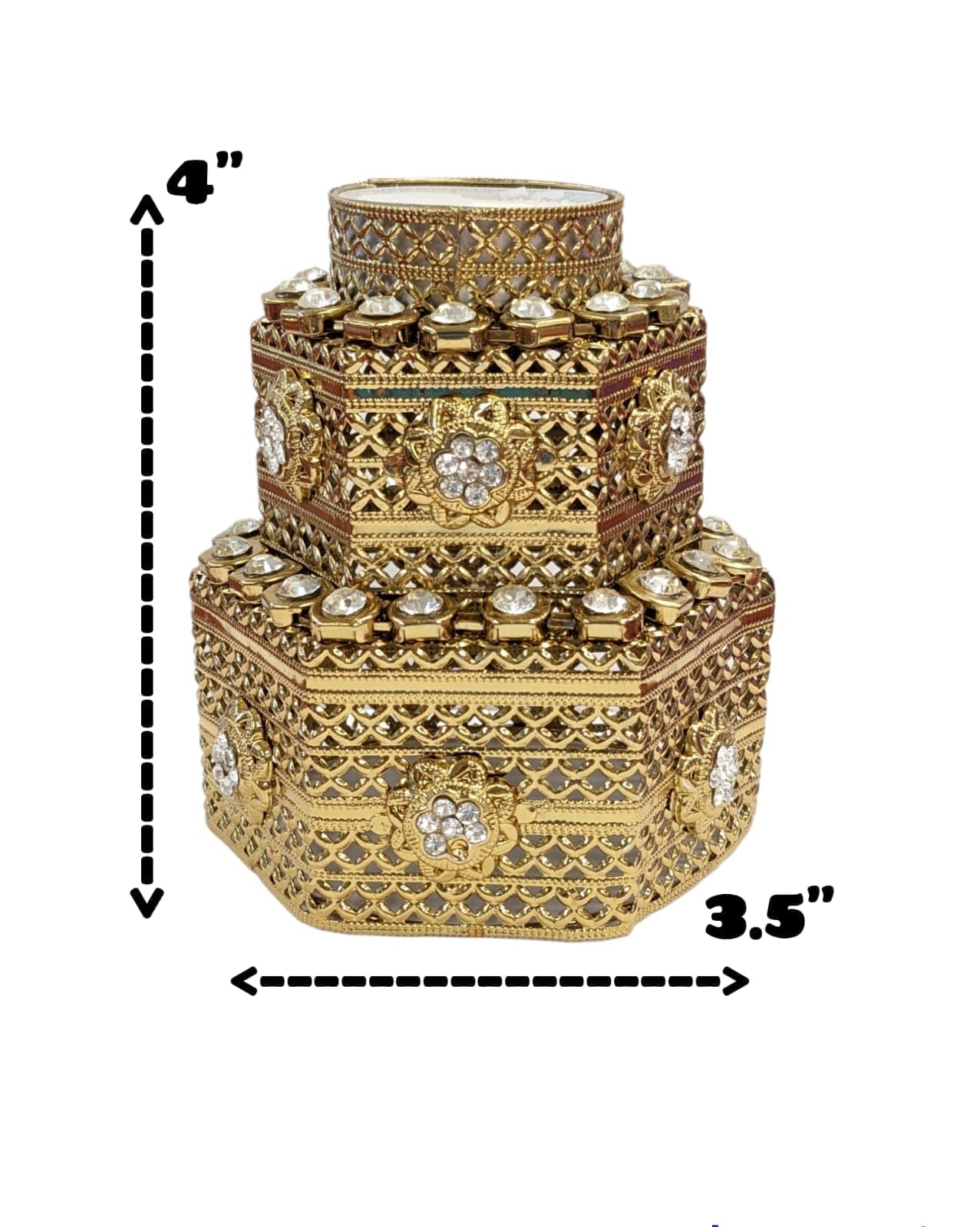 GPNW Hexagonal Gold Plated Decorative Diya/Jewelry Box with Kundan Stones and Floral Embellishments – Perfect for Festive Gifting, Puja, and Home Decor. 1