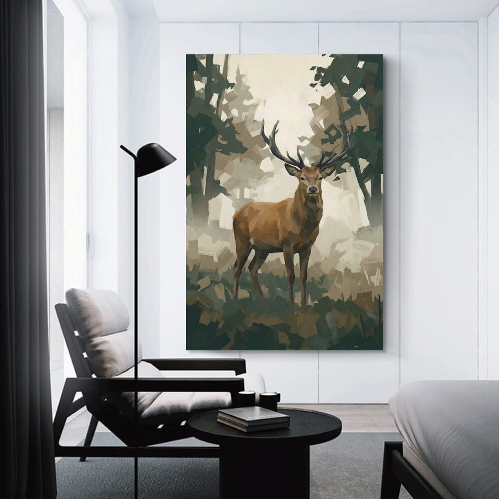 Junmoney Majestic Stag in A Misty Forest Wall Art Print, 12x18inch(30x45cm), for Entryway, Lounge Links Or Small Walls, Decorative Wall Art for Narrow Spaces