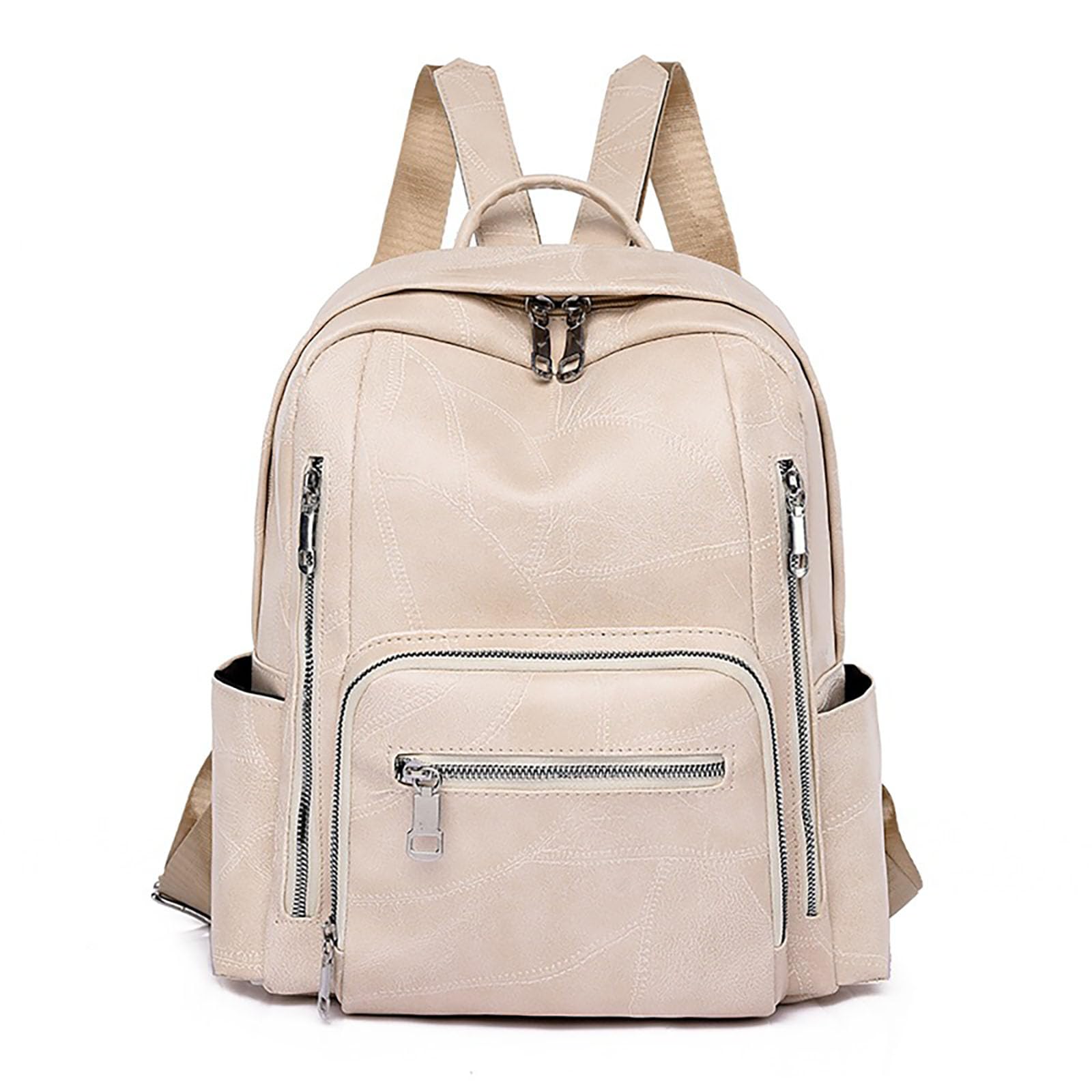 LREUIP Men's and women's vintage backpacks, made of soft leather with large capacity, suitable for outdoor travel (Off white)