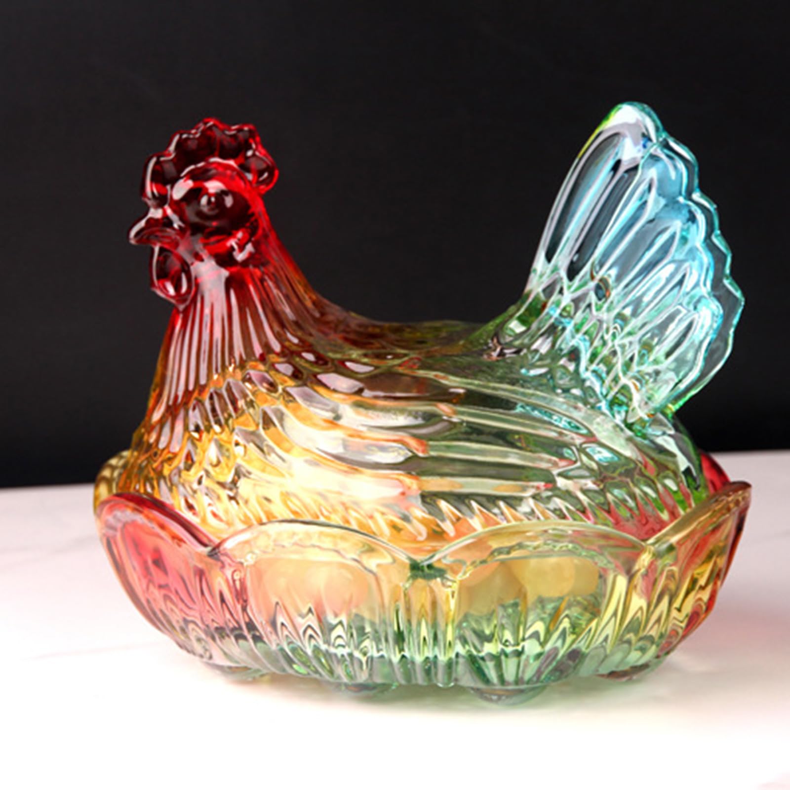 Greabuy Caja de caramelos de cristal para gallina en nido, tarros de dulces con tapa, plato de caramelo, decoración de mesa, plato de postre, plato de regalo de cristal para gallina