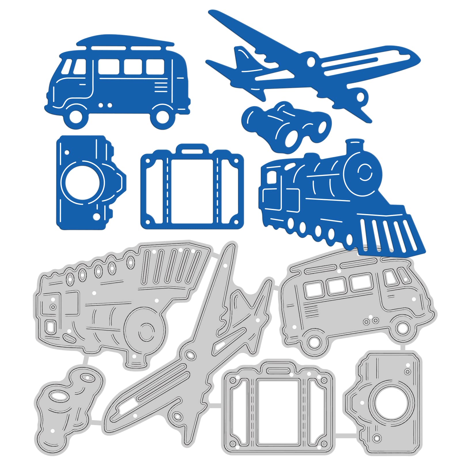 GLOBLELAND Travel Theme Metal Cutting Dies Train Plane Suitcase Carbon Steel Die Cuts Stencil Template for Scrapbook Embossing Album Paper Card Making