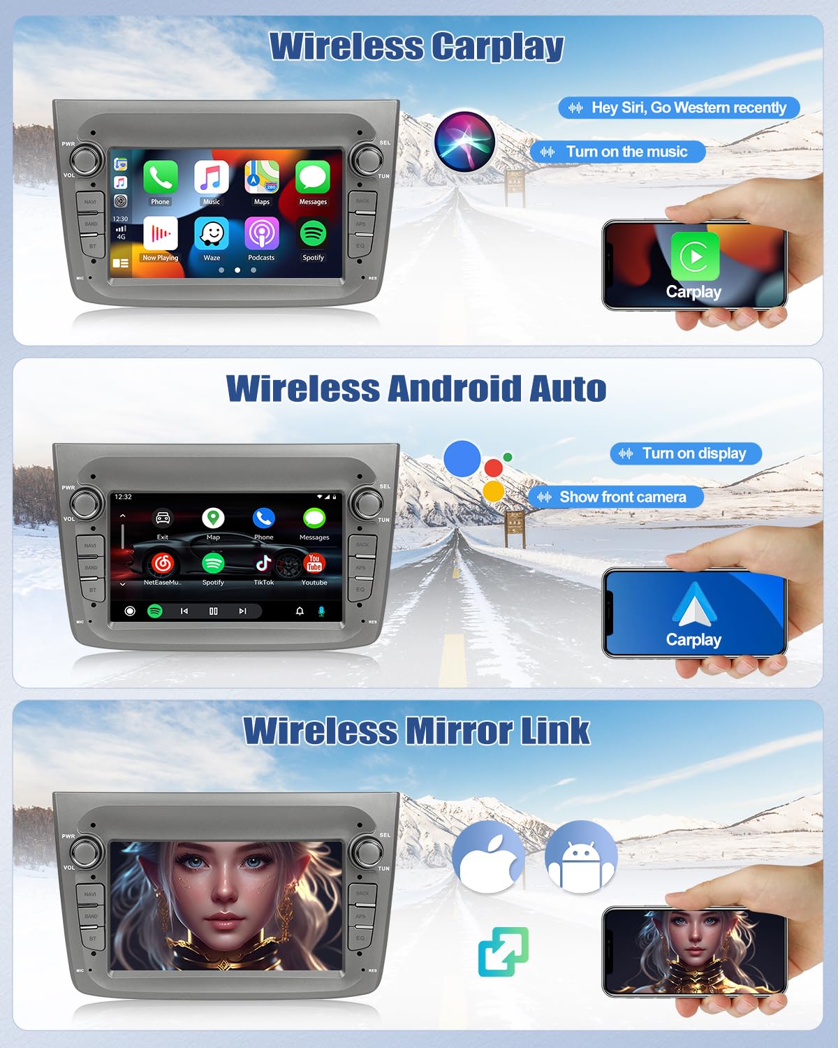 CAMECHO [4+64 GB] odtwarzacz samochodowy z systemem Android 15 dla Alfa Romeo Mito (2008–2016) z bezprzewodowym Android Auto i CarPlay nawigacją ekran dotykowy 7 cali Bluetooth WiFi FM/RDS EQ