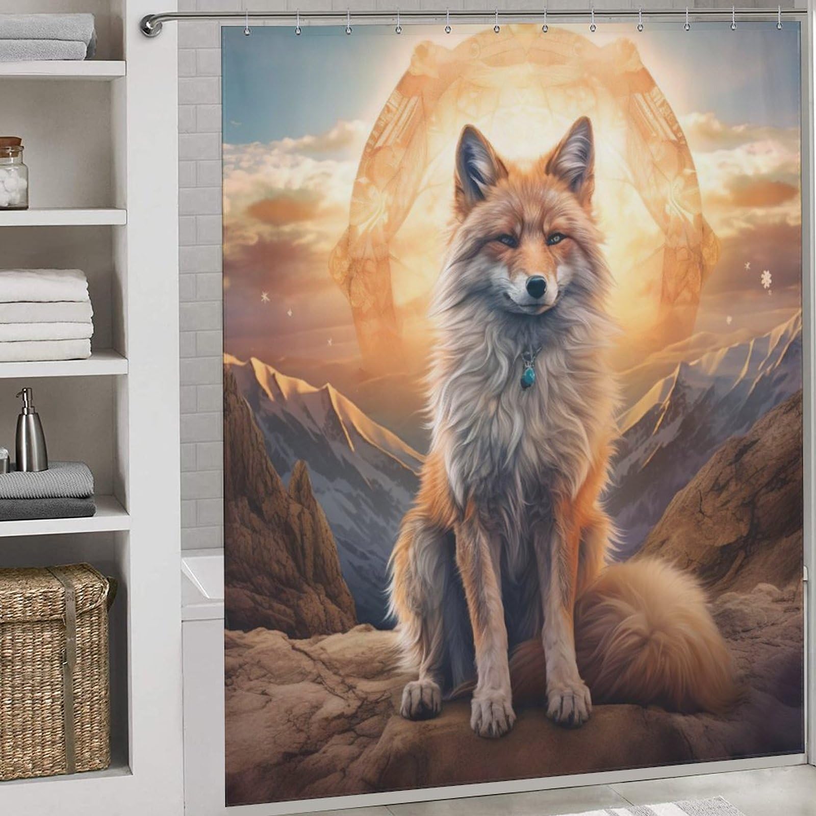Rideau de douche renard pour une décoration de salle de bain nature et chaleureuse