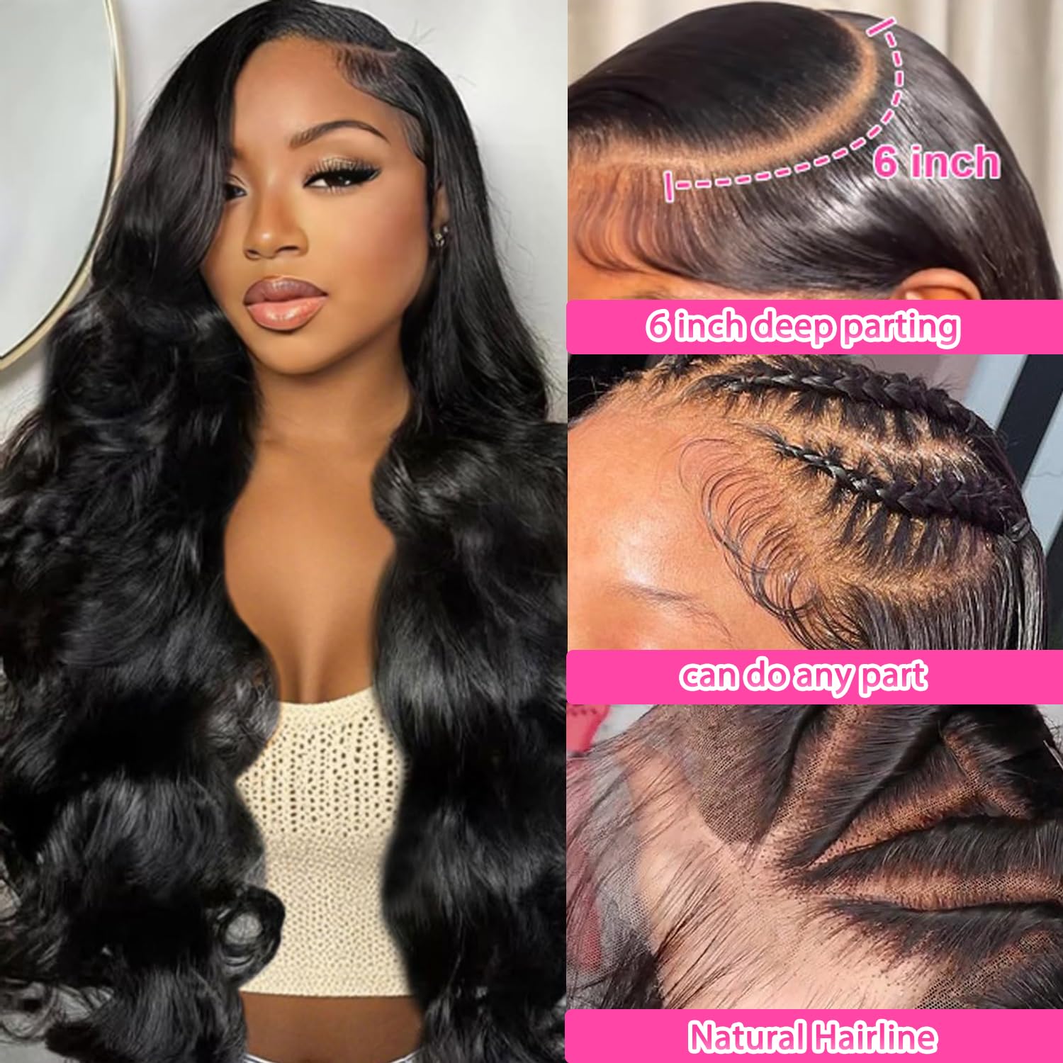 13x6 Lace Front Wigs Human Hair 200 Density Body Wave Lace Front Wigs Human Hair HD Transparent Wigs for Women Glueless Wigs Human Hair Natural Color 22 Inch