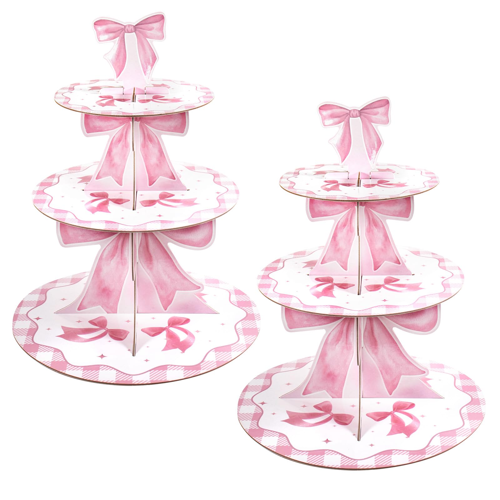 2 Pack Pink Bow Cupcake Stand Coquette Theme Birthday Party Decorations 3 Tier Pink Cupcake Holder Bow Party Supplies for Wedding Garden Birthday