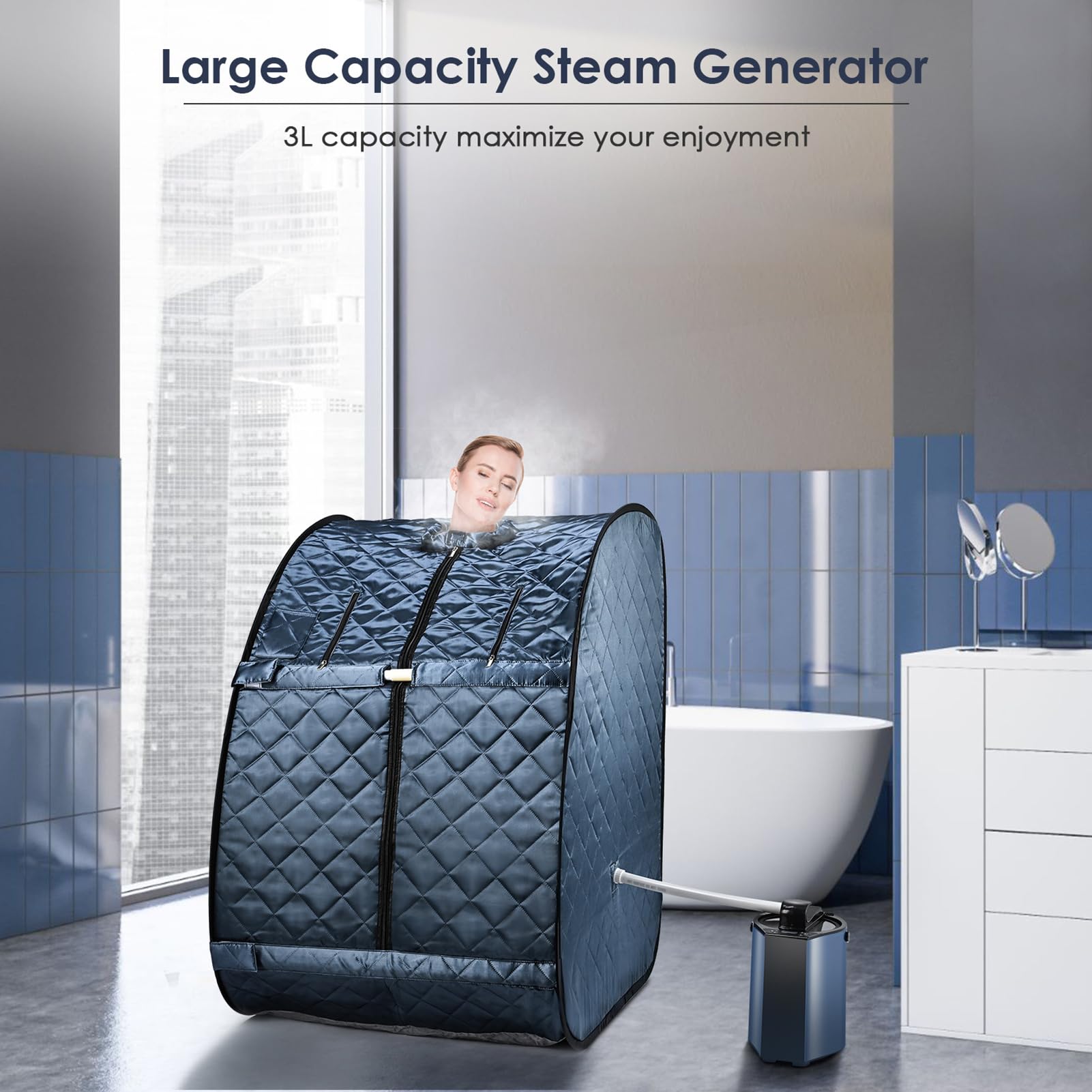 Sauna Portatile per Tutto Il Corpo, Sauna a Vapore Portatile per la casa, 3 Litri 800 W, Tenda da Sauna con Vapore, Sedia, Telecomando Incluso, Nero