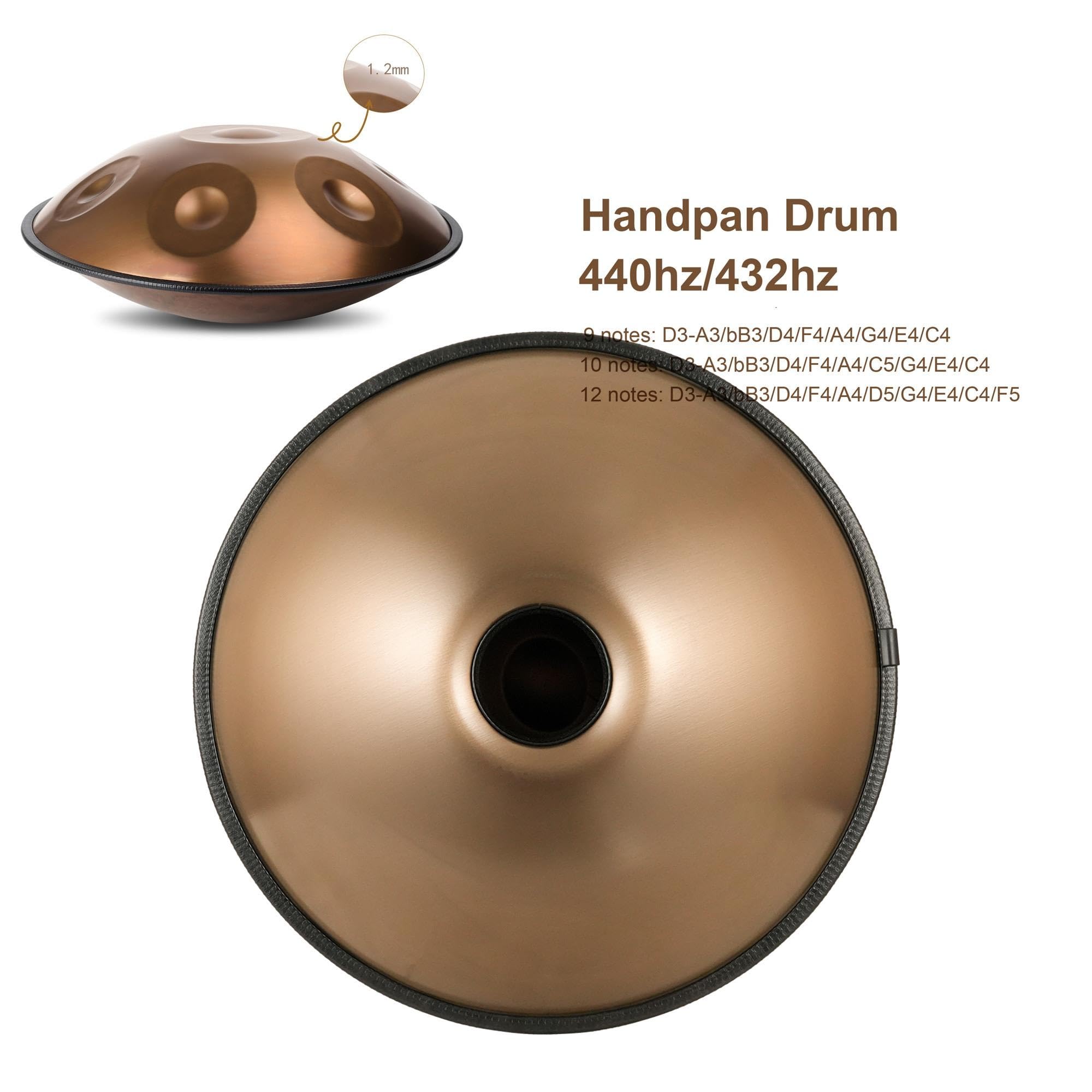 9 Notas Handpan Drum Percusión Instrumental 10/12 Notas con Bolsa de Mano