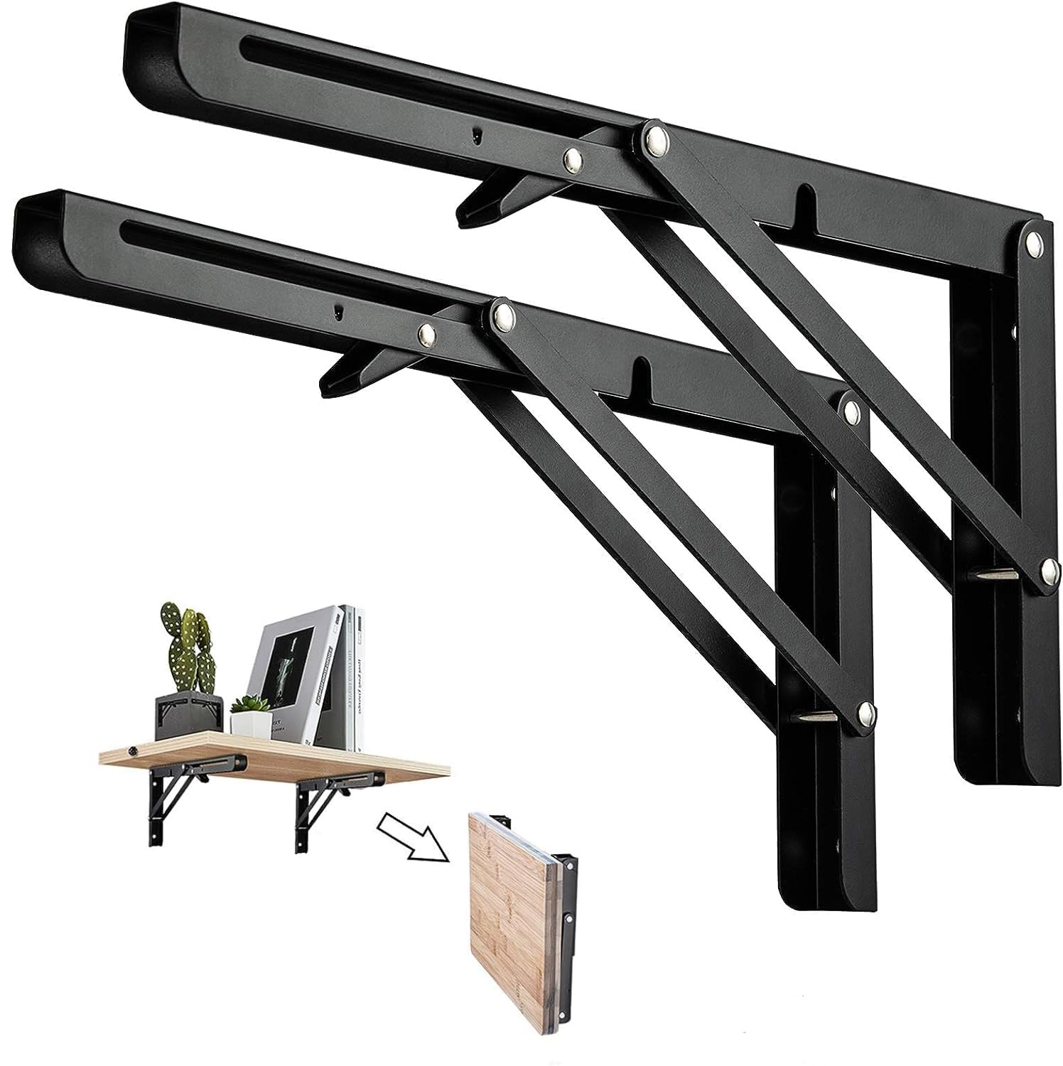 500mm Escuadras Abatibles, 2 Piezas Soporte Plegable de Pared Para Estantes y estantes, Soporte de mesa, Silla, Ideal para interiores y exteriores