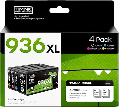 936XL 936 Ink Cartridges Combo Pack Compatible Replacement with 936 936XL Ink Cartridges Work with OfficeJet Pro 9110, 9120, 9130, 9730, 9720 Series Printers BK/C/Y/M, 4-Pack