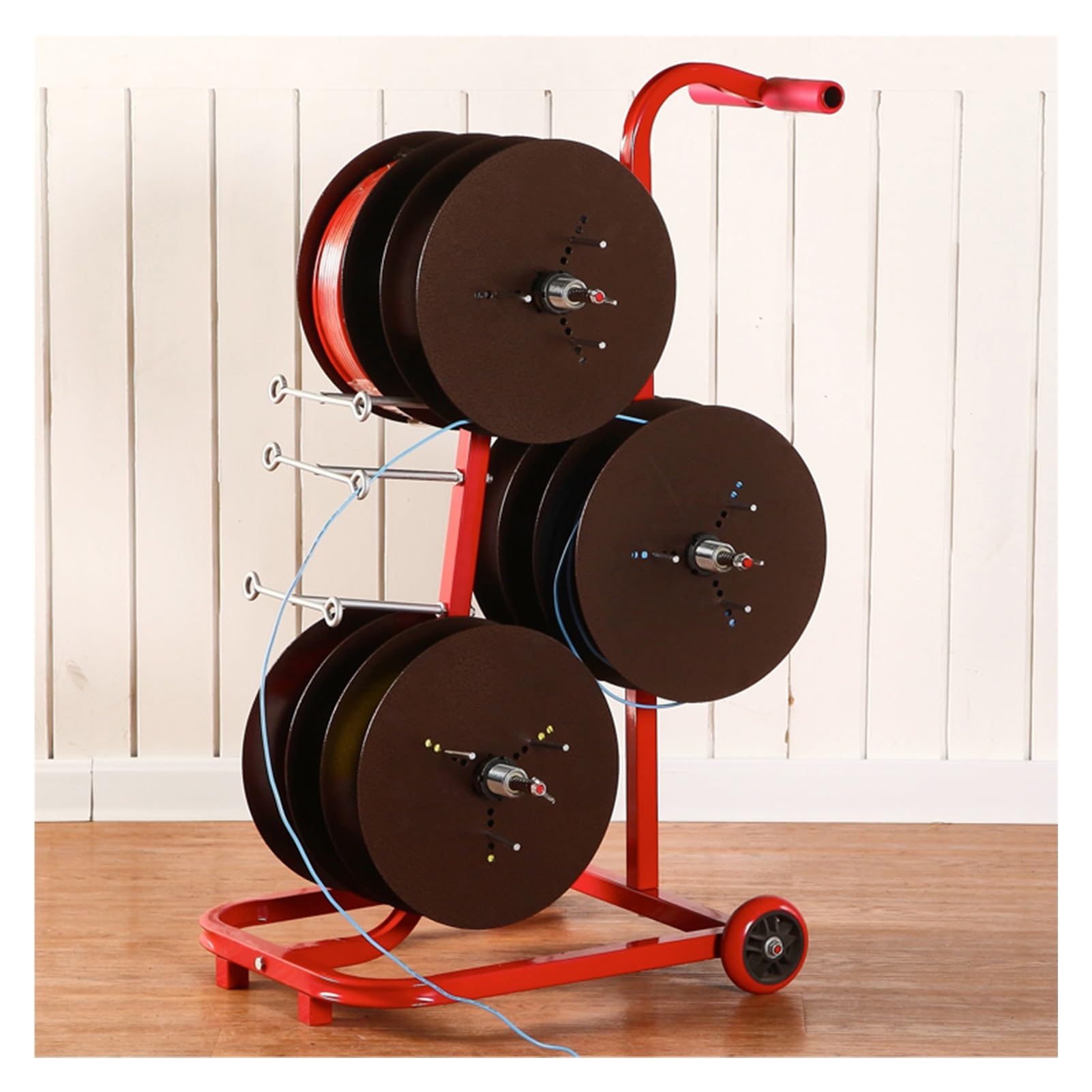 ZFUCMAYL Wire Spool Rack,Transportable Wire Spool Rack Dispenser,8 Axle Cable Caddy,Work Independently,Mobile Cart for Workplace Efficiency(6 Reel)
