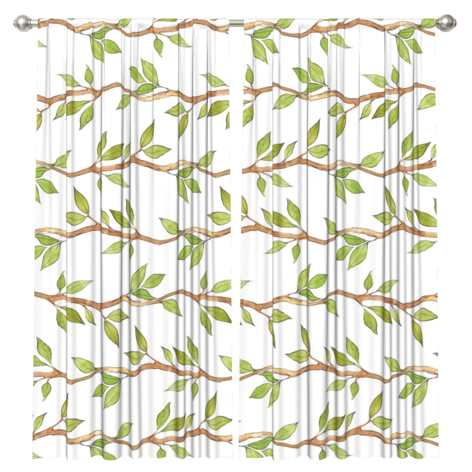 InOmak Watercolor Branches And Leaves, 2 Panels Window Curtains 52 x 84 Inch Blackout Curtains for Living Room Bedroom