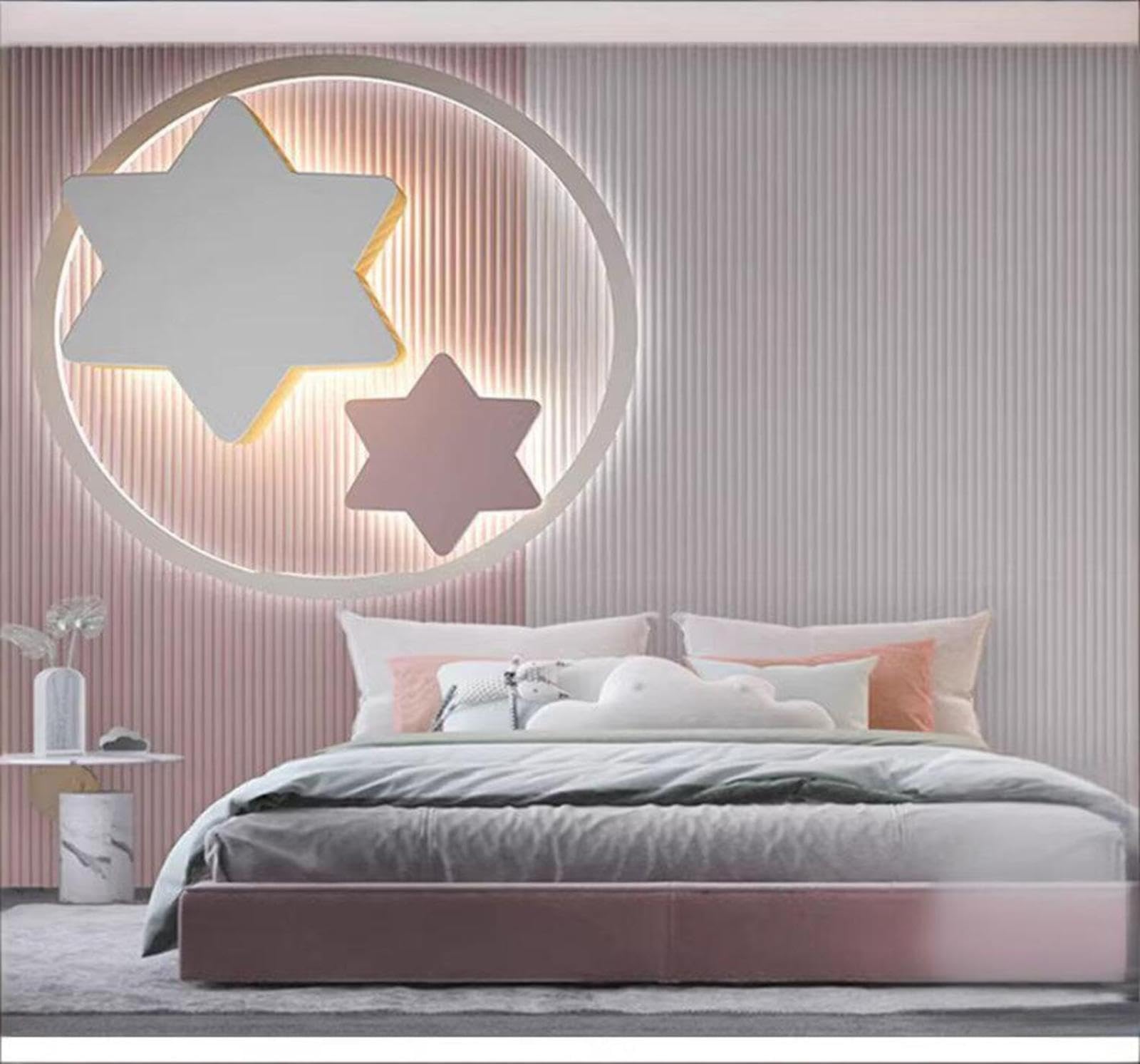 Affordable Luxury Minimalist Pink Vertical Stripes Stars 3D Wallpaper Easy Install Feature Office Living Room Sofa Bedroom TV Background Wall Decoration-250cm×170cm