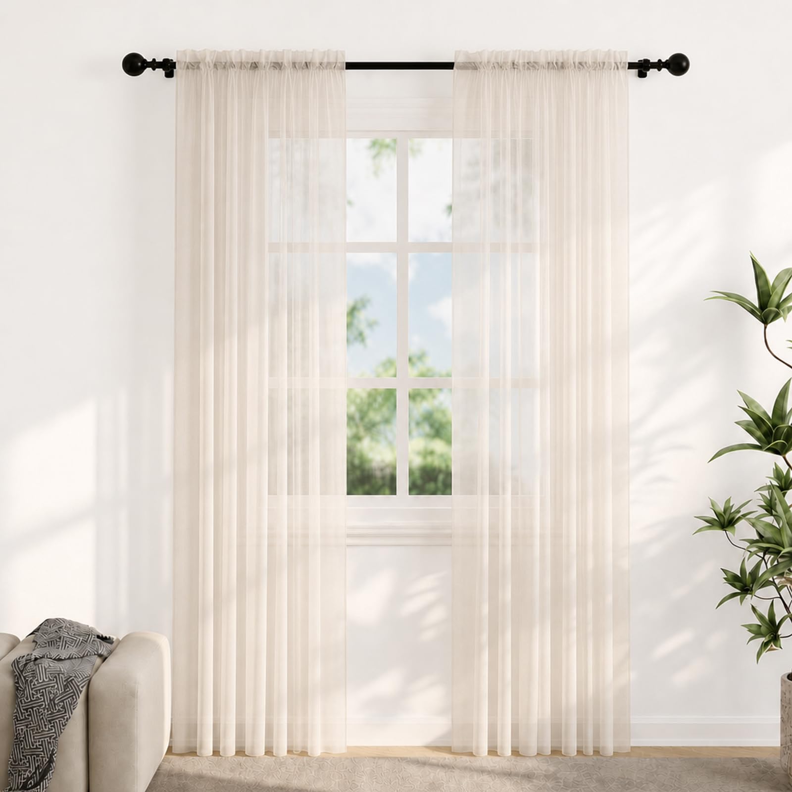 Voile Curtains for Windows 72 Drop, 2 Panels Dual Rod Pocket W56xL72 Inch