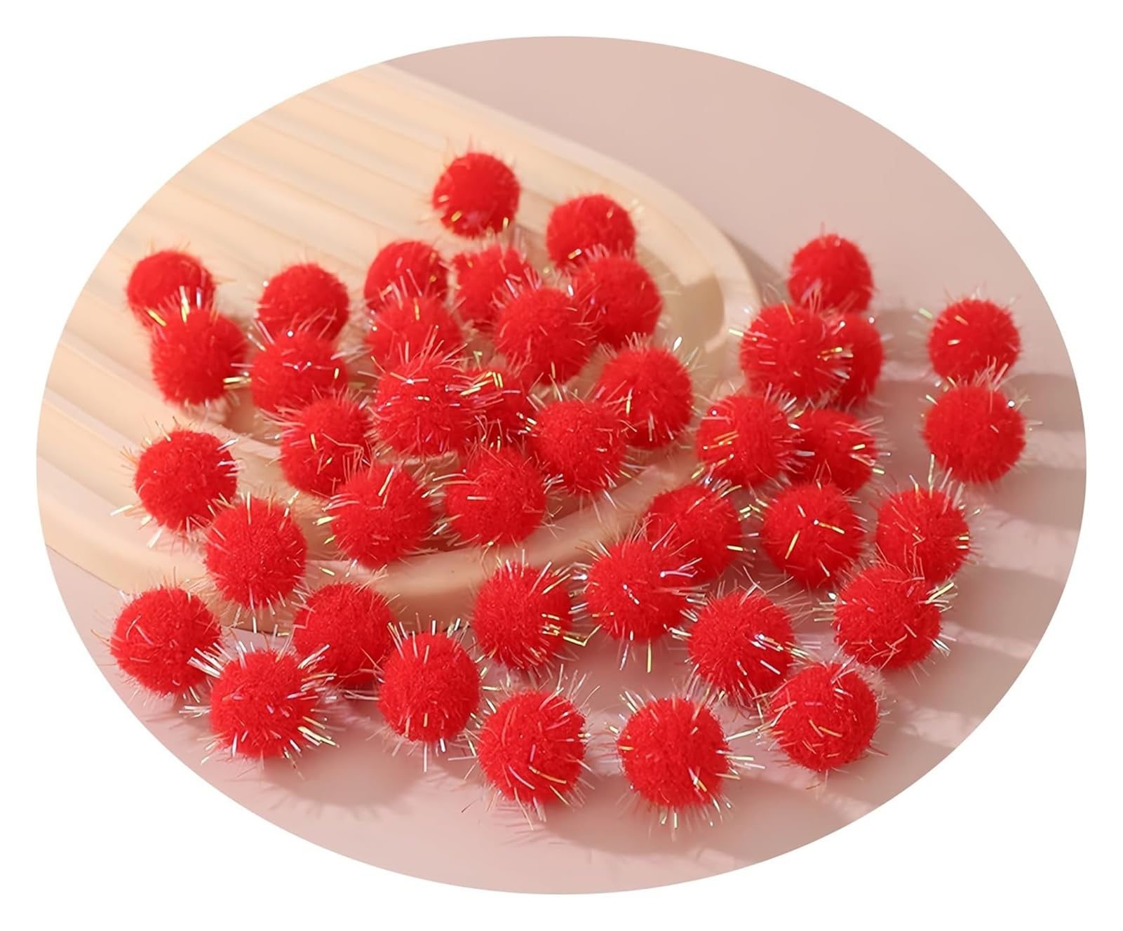 Pom Poms, Mini Pom Poms, 30 mm brokatowe pompony, ozdoby świąteczne, cekinowe kulki, świąteczne pompony, szycie Bobble, kulka nici, kolorowe cekiny, pompony do zabawnego majsterkowania(Flame red)