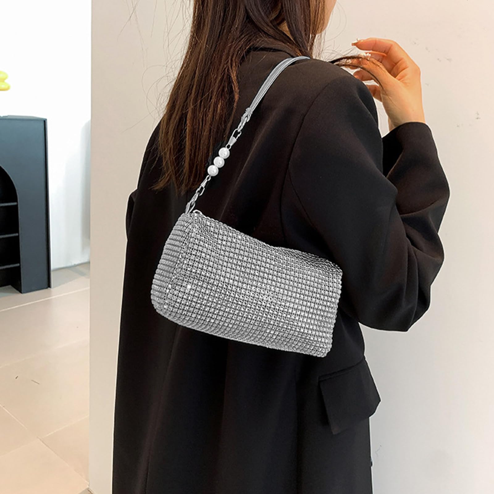 Sac Soirée Argenté Femme Pochette à Bandoulière Pailleté Avec Thé Parfumé