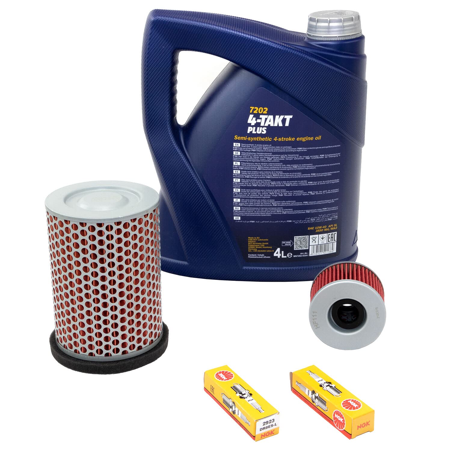 Wartungspaket Öl 4L + Luftfilter + Ölfilter + Zündkerzen für Hon da CX 500 CX 500 C CX 500 E CX500 Baujahr 1977-1986