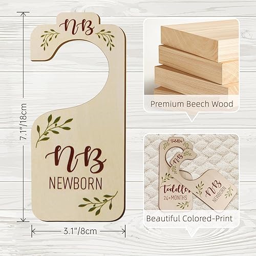 Miniatura 7 de Divisores de armario de bebé para organizador de ropa, 8 piezas adorables de madera de doble cara para ropa de bebé organizador de tamaño de recién