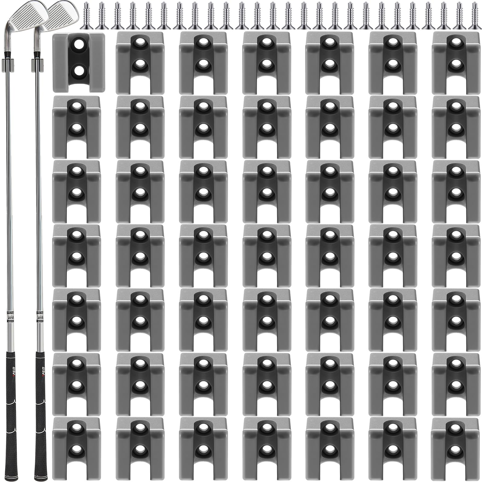 Deekin 30 Pcs Golf Club Hanger Holder Golf Club Wall Mount Rack Storage Organizer for Garage Hanger with 60 Pcs Screws for Wall Display, Grip up Type