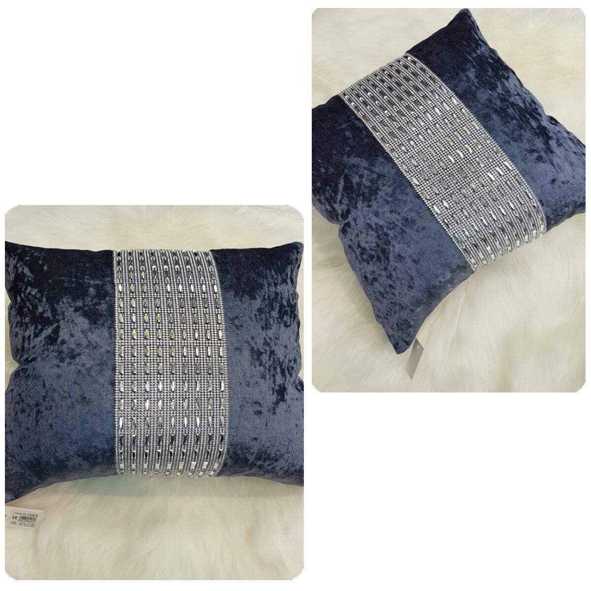 Householdfurnishing Grey Stylish Cushion Cover Crushed Velvet Luxurious Modern Design Sparkle Diamante (, Cushion Cover 45 X 45 Cm)