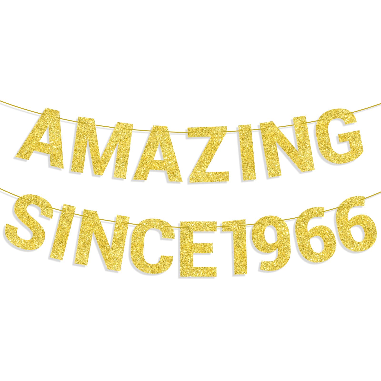 Amazing Since 1966 Banner, Gold Glitter Wedding Anniversary & Happy Birthday Party Backdrop Decoration Pre-string Hanging Banner for Women Men Milestone Celebration (60th) — image 1