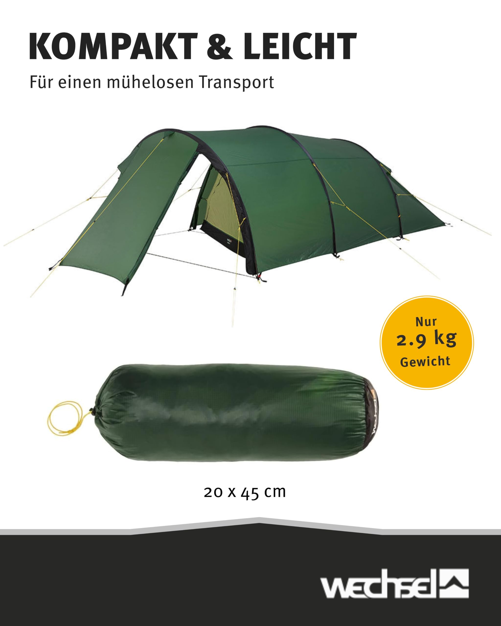 Wechsel Tempest 3 I Zero-G Tunnelzelt für 3 Personen I schnell aufbaubares Leichtgewichtszelt I kompakt & transportabel I ideales Outdoor-Zelt für Camping, Wandern & Radreisen