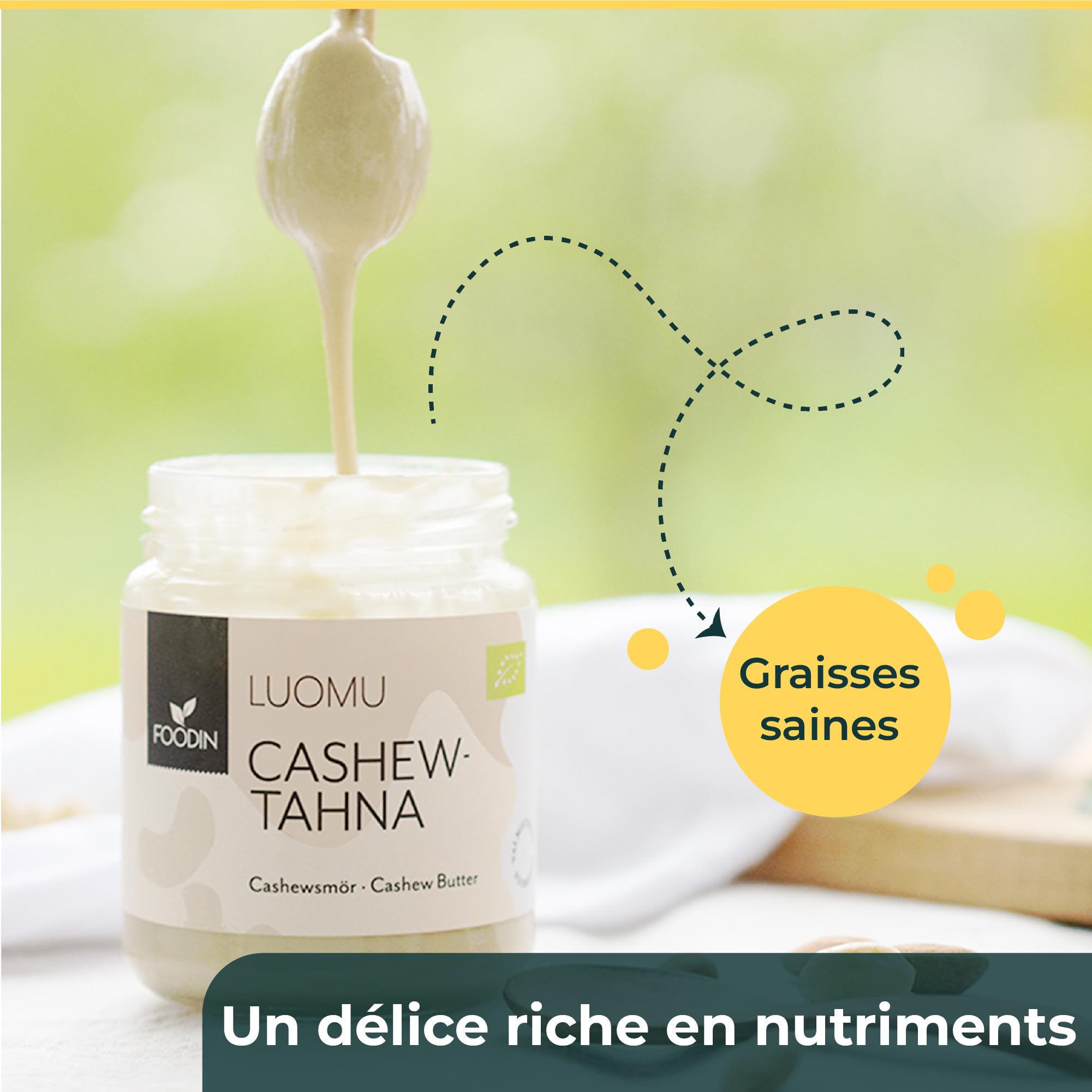 FOODIN Noix de cajou bio dans un verre – 100 % naturel noix de cajou, beurre de cajou (2 x 250 g)