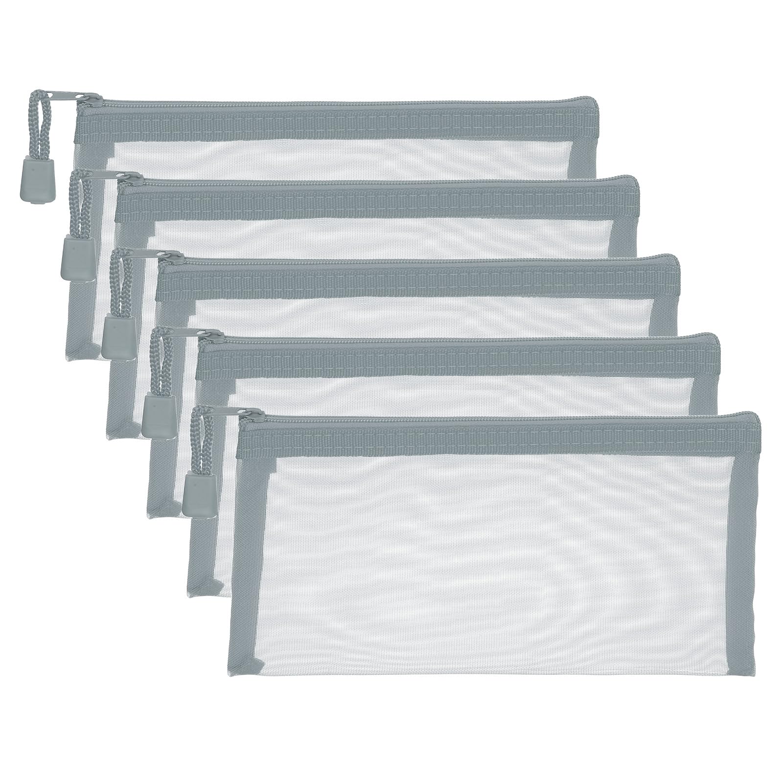 PATIKIL A6 Mesh Zipper Pouch Bags, 5 PCS Mesh Bags with Zipper Plastic Storage Pocket for Organizing File Beads Office Home Supplies, 10x20cm, Gray