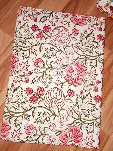 Miniatura 47 de Hand Block Printed Cotton Tablecloth – Elegant Floral Design Perfect for Dining Table Kitchen Parties Home Decor, Wall Tapestry (Peach Floral, 6