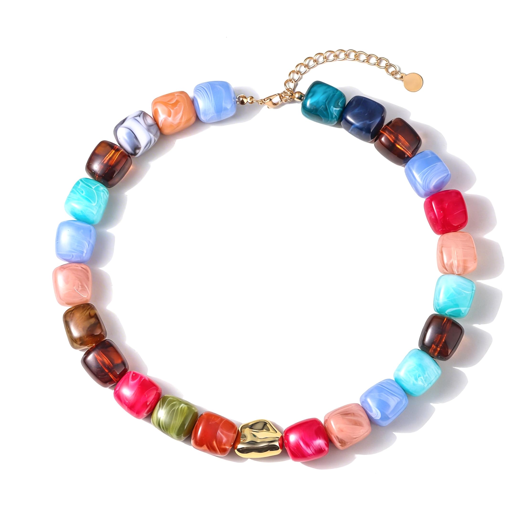 Zhuozatrfa Colorful Beaded Necklace for Women Unique Resin Beads Choker Necklaces Boho Statement Chunky Necklace Summer Vacation Jewelry — view 8
