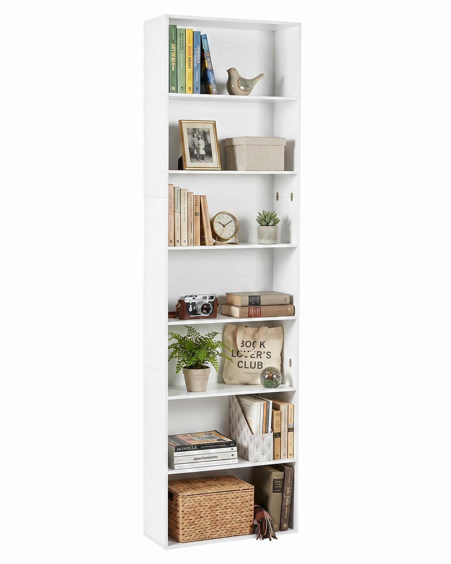 hitsuki Estantería Alta 7 Estantes Blanca Librería Estrecha con Sistema Antivuelco Almacenaje para Libros Hogar Oficina