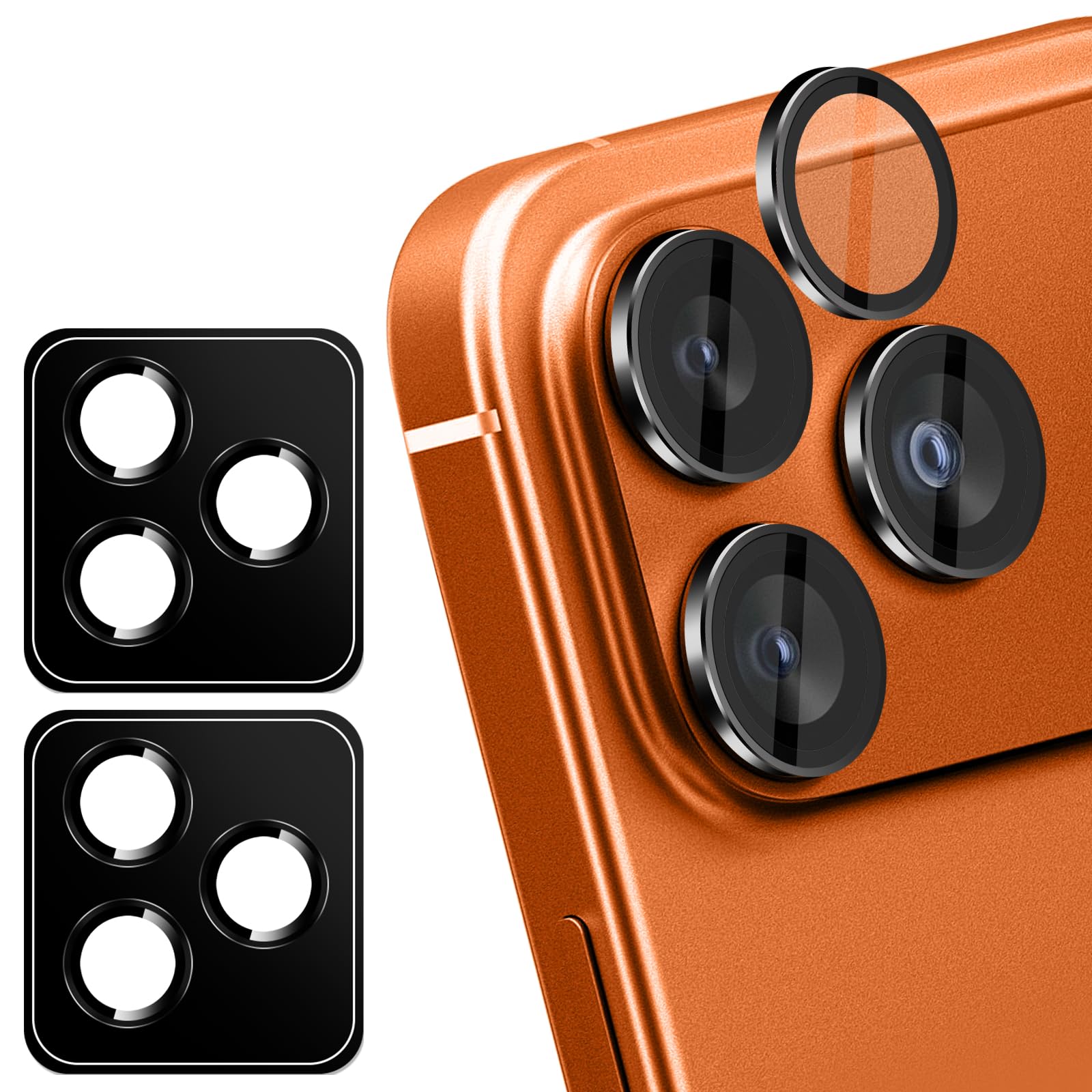 Hlija 2 Pack Camera Lens Protector for iPhone 17 Pro Max/17 Pro/16 Pro Max/16 Pro/15 Pro | Ultra-tough Lens Cover | HD Tempered Glass | Black |