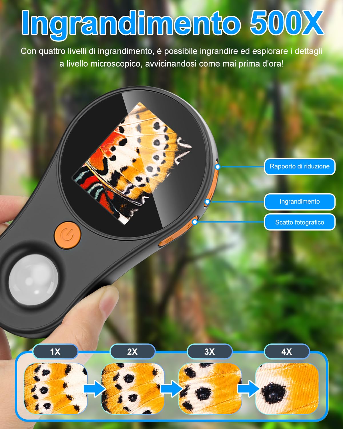 Microscopio per bambini, Vankarr microscopio portatile 500X con schermo IPS 2,0", giocattolo educativo per microcosmo, appassionati di scienza, compleanno, Natale