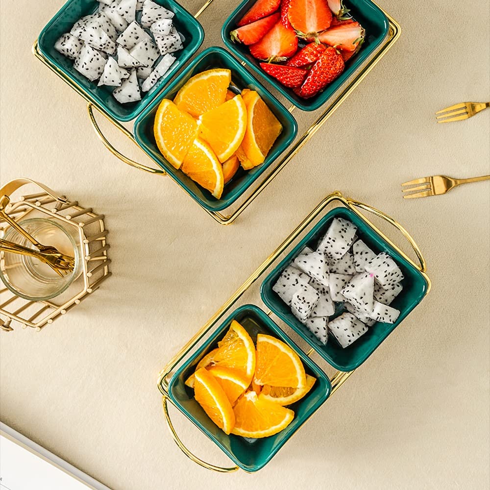 HEXEH Salatteller Haushalte Zwei Gitter Keramikplatte mit Regal Snack Obstteller modern Plastikteller (Color : C)