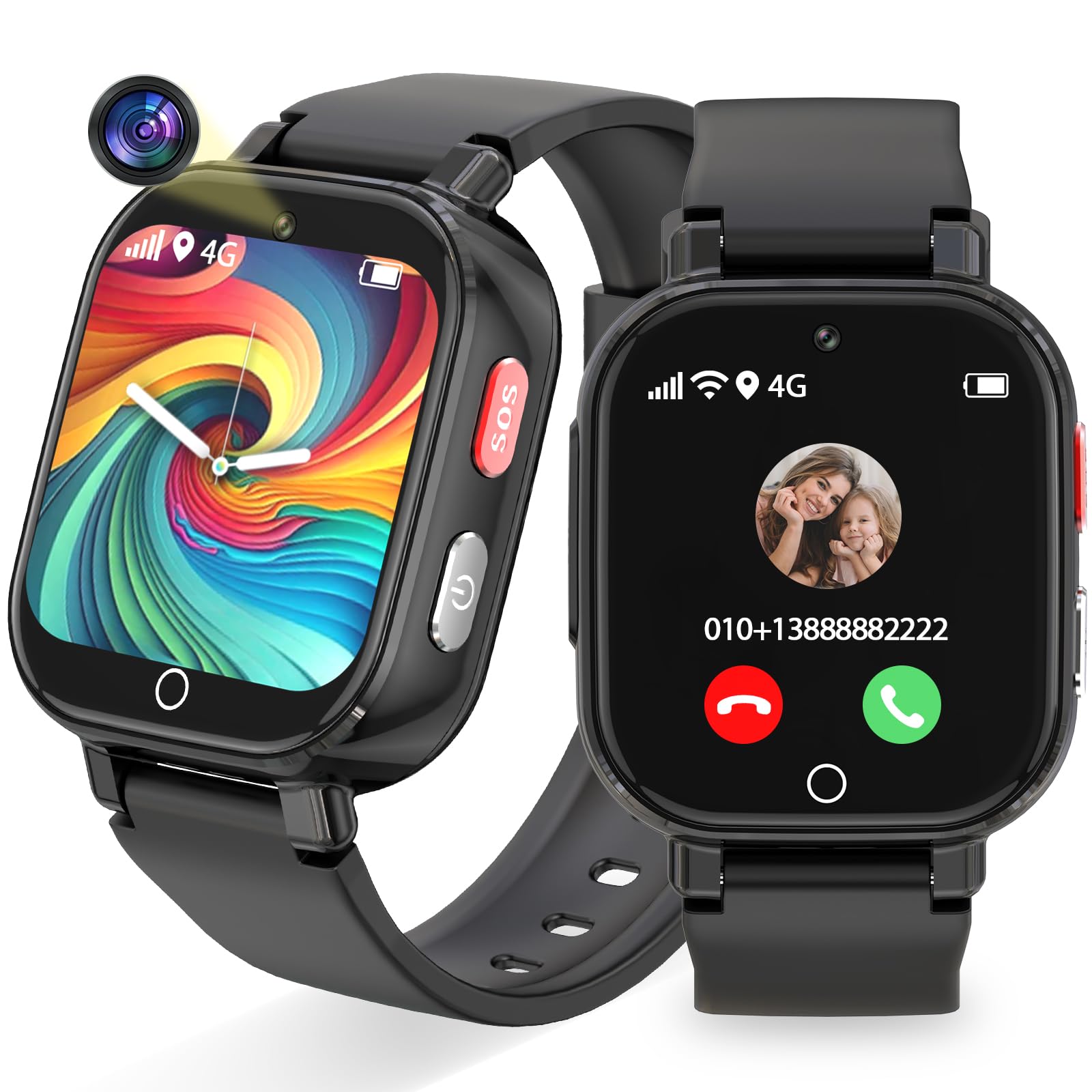 Smartwatch Bambini, Orologio Bambina con GPS, IP68 Smartwatch Bambino Chat Video/Vocale/WIFI/Ricezione SMS SOS Modalità Scuola Piccolo Orologio per Bambini, Regali Bambino Dai 4 Anni in Su, Nero