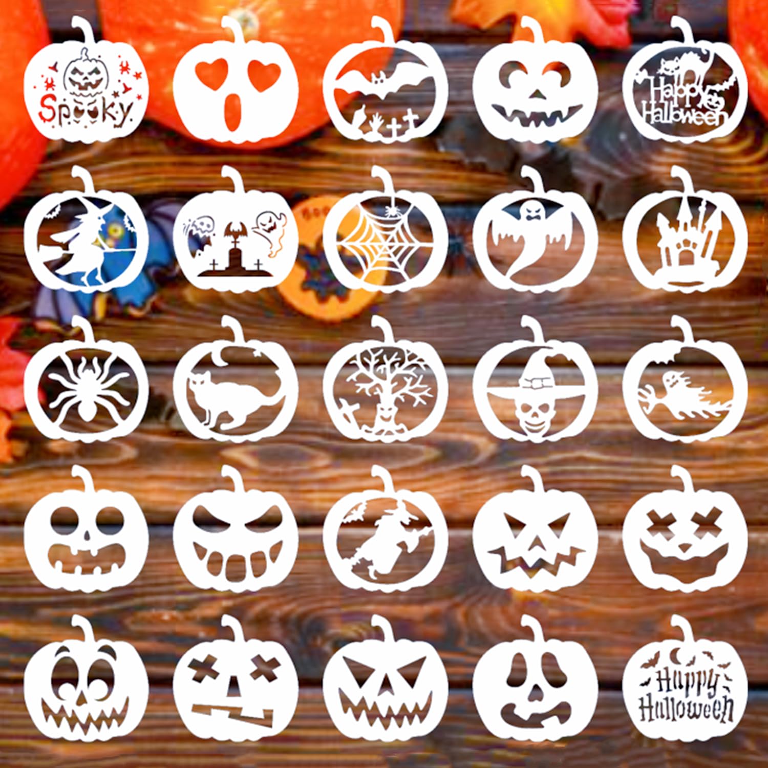 25Pcs 6Inch Large Reusable Halloween Pumpkin Carving Stencils for Halloween Themed Art DIY Pumpkin Carving Decorations,Pumpkin Carving Kit Tools Set Acessories Helper for Adults Teens Gifts
