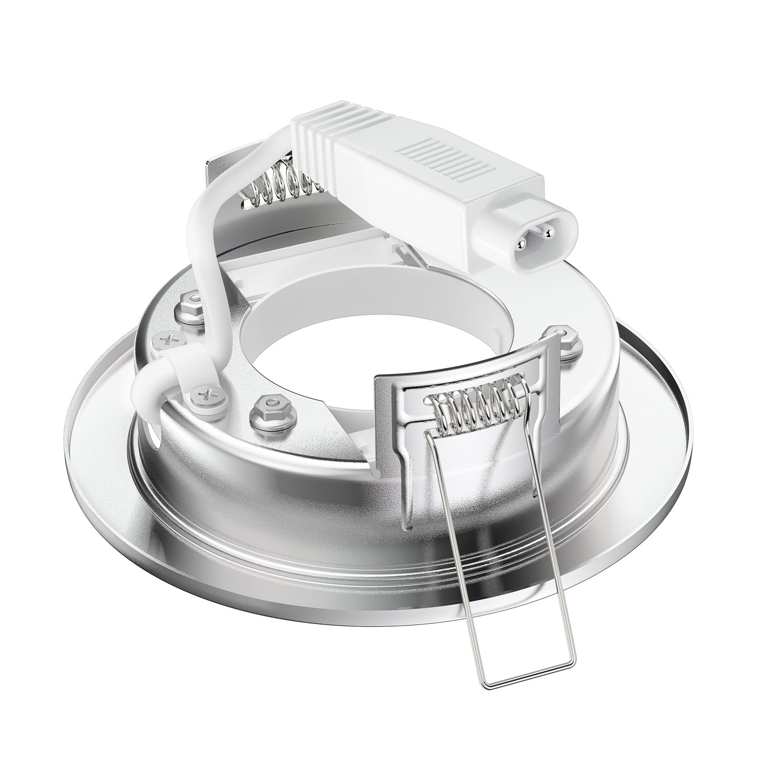 ledscom.de LED Decken-Einbaustrahler RUBA chrom matt GX562W je 509lm warmweiß rund flach 107mm Ø Lochkreis ca. 83-100mm Ø 10er Set