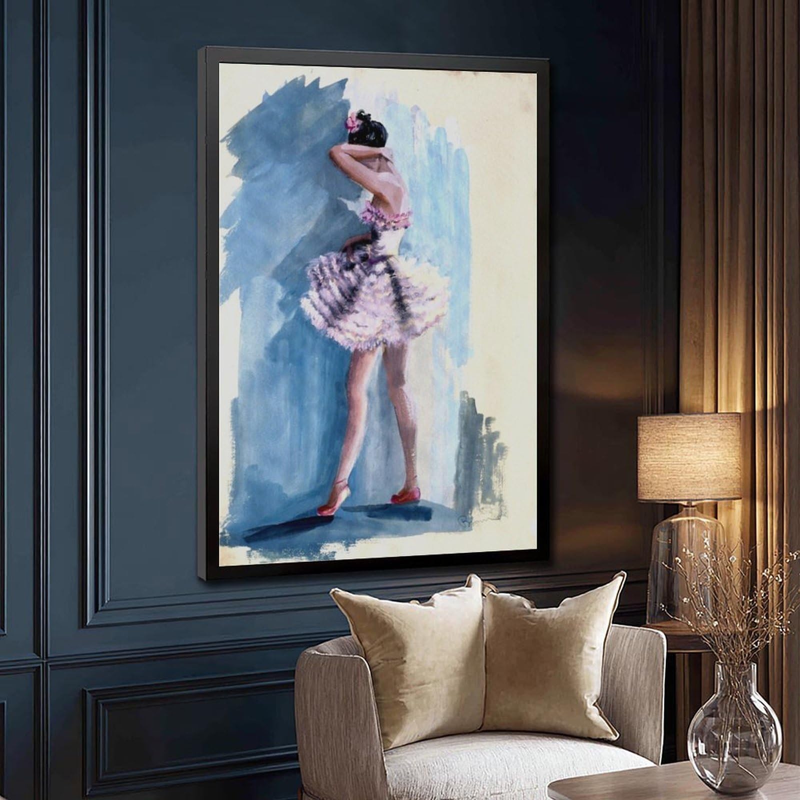 Poster su tela a tema ballerina ad acquerello blu danza poster decorazione camera da letto paesaggio ufficio camera da letto decorazione regalo 40,6 cm L x 61 cm W