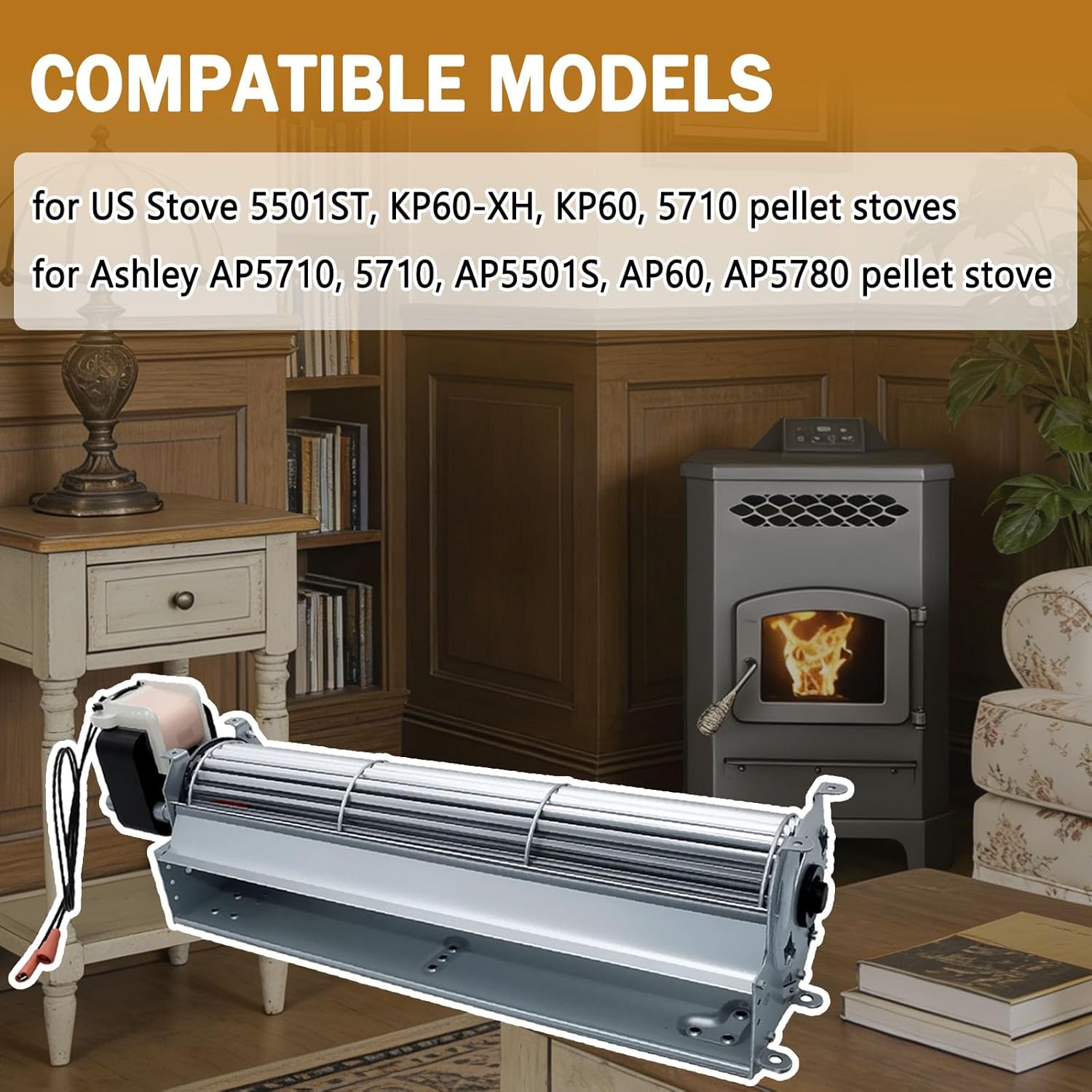 Fireplace Blower Fan Motor Kits Compatible with US Stove 5501S KP60-XH Pellet Stoves and Blower Fan Fit for Ashley AP5710 5710 AP5501S AP60 Pellet Stoves Replace 80709