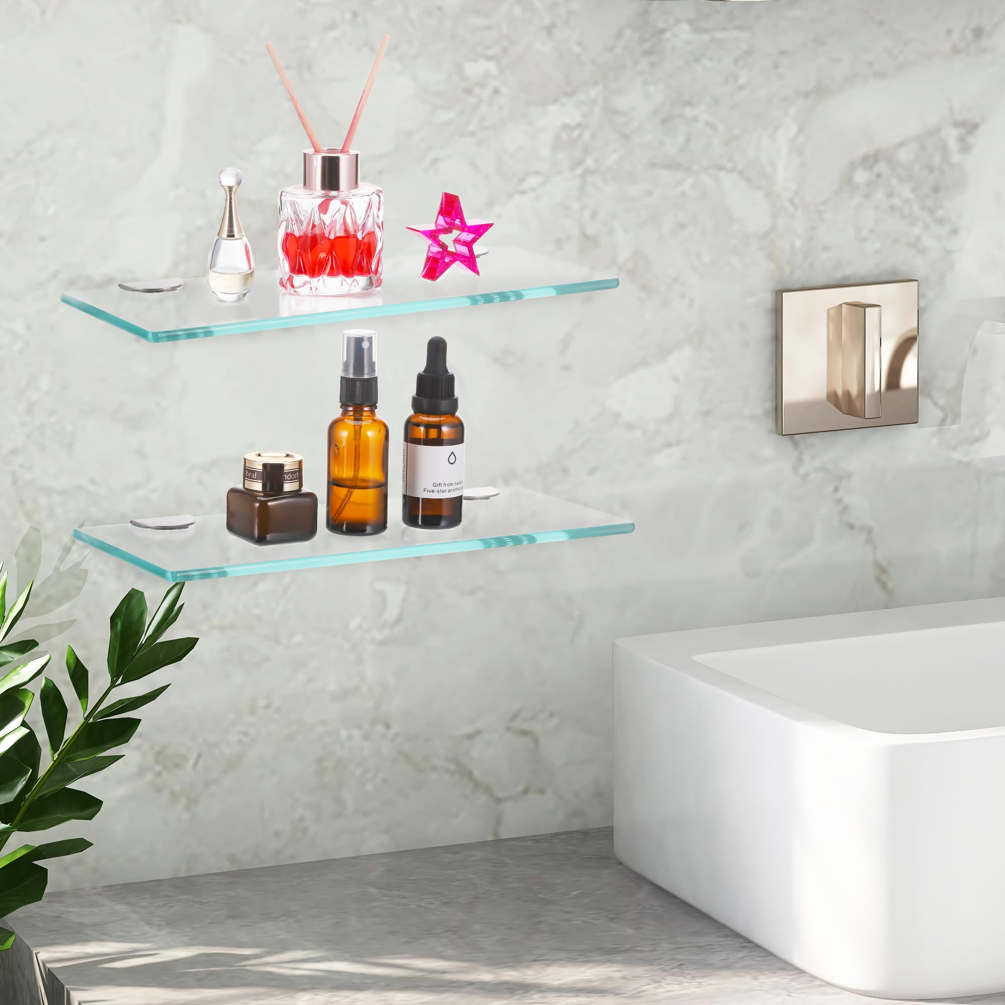 JIZZU Mensola Doccia 2 Pezzi Vetro Temperato 30 cm 6 mm 5 kg Bagno