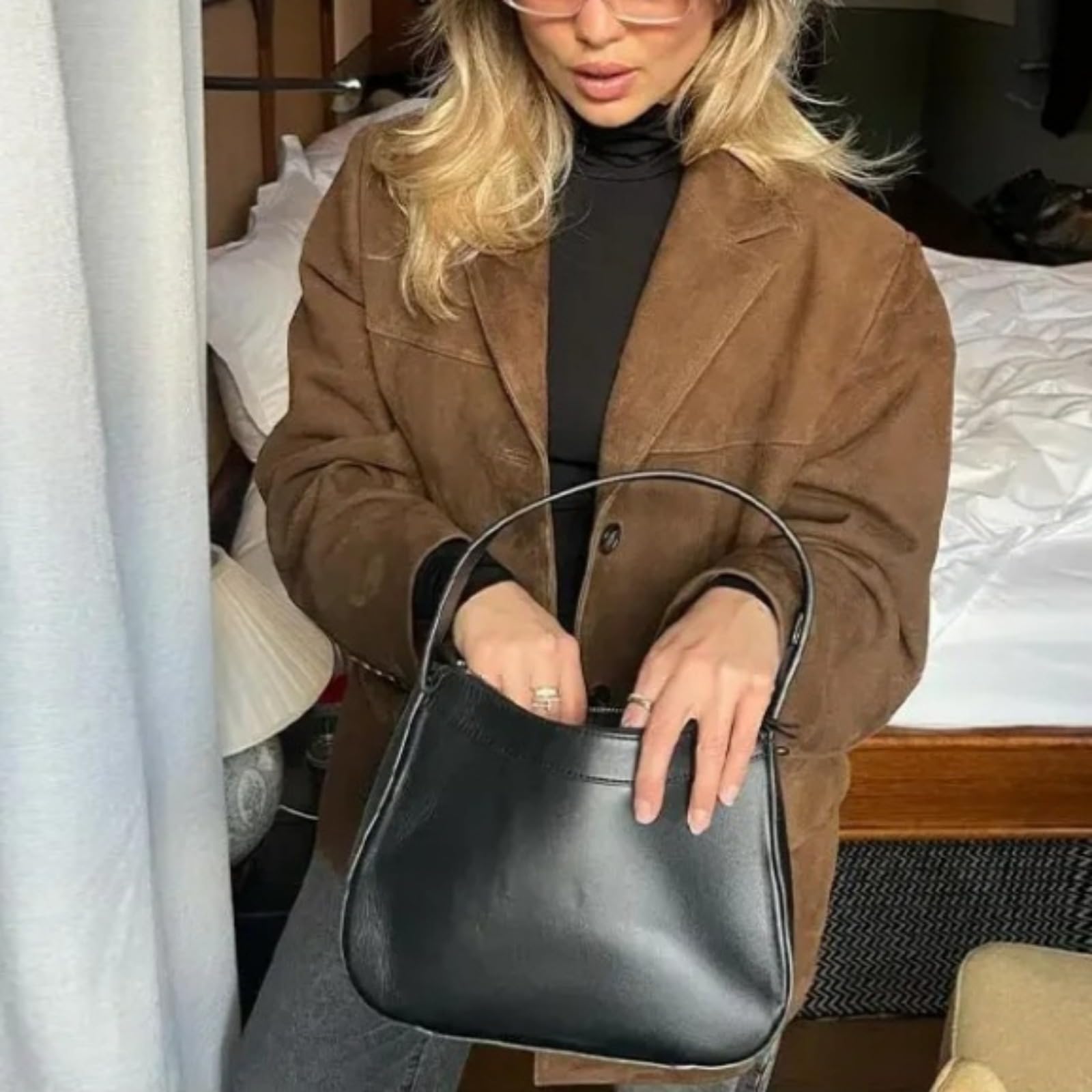 Damska brązowa zamszowa kurtka Faux Suede Blazer Coat Vintage Estetyka Ponadgabarytowa odzież wierzchnia(Brown,M)
