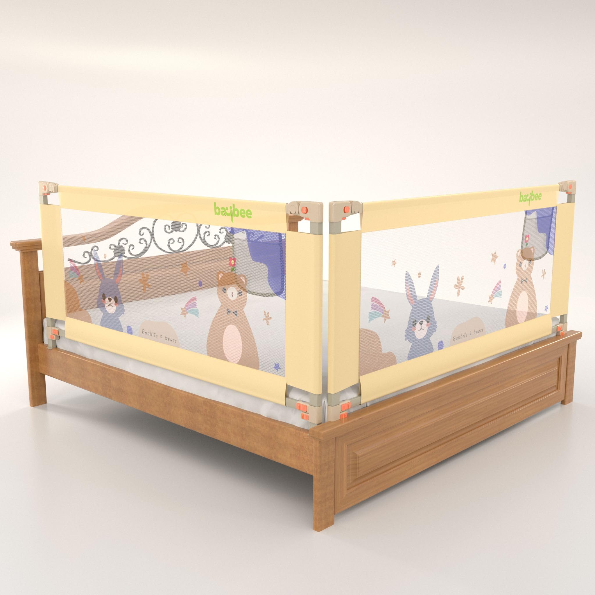 BAYBEE Baby Bed Rail Guard (180x80cm), Bedrail for Baby Safety with 28 Height Adjustable, Portable Bed Side Protector for Babies Falling | Foldable Single Side Bed Railing, 2 Side, (Beige)