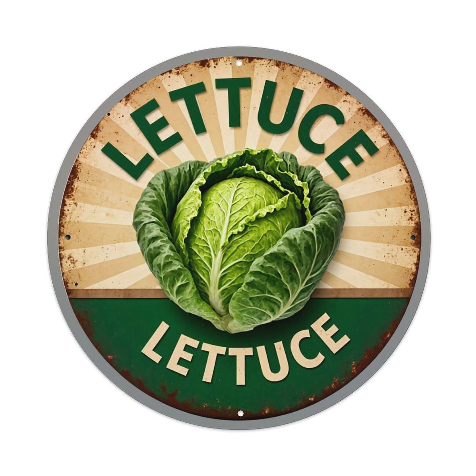 Lettuce Vegetable Vintage Sign Design Vintage Metal Tin Sign Retro Wall Decor for Home Bar Garage Cafe, Indoor & Outdoor Decorative，circle Metal Poster, 8x8 Inch
