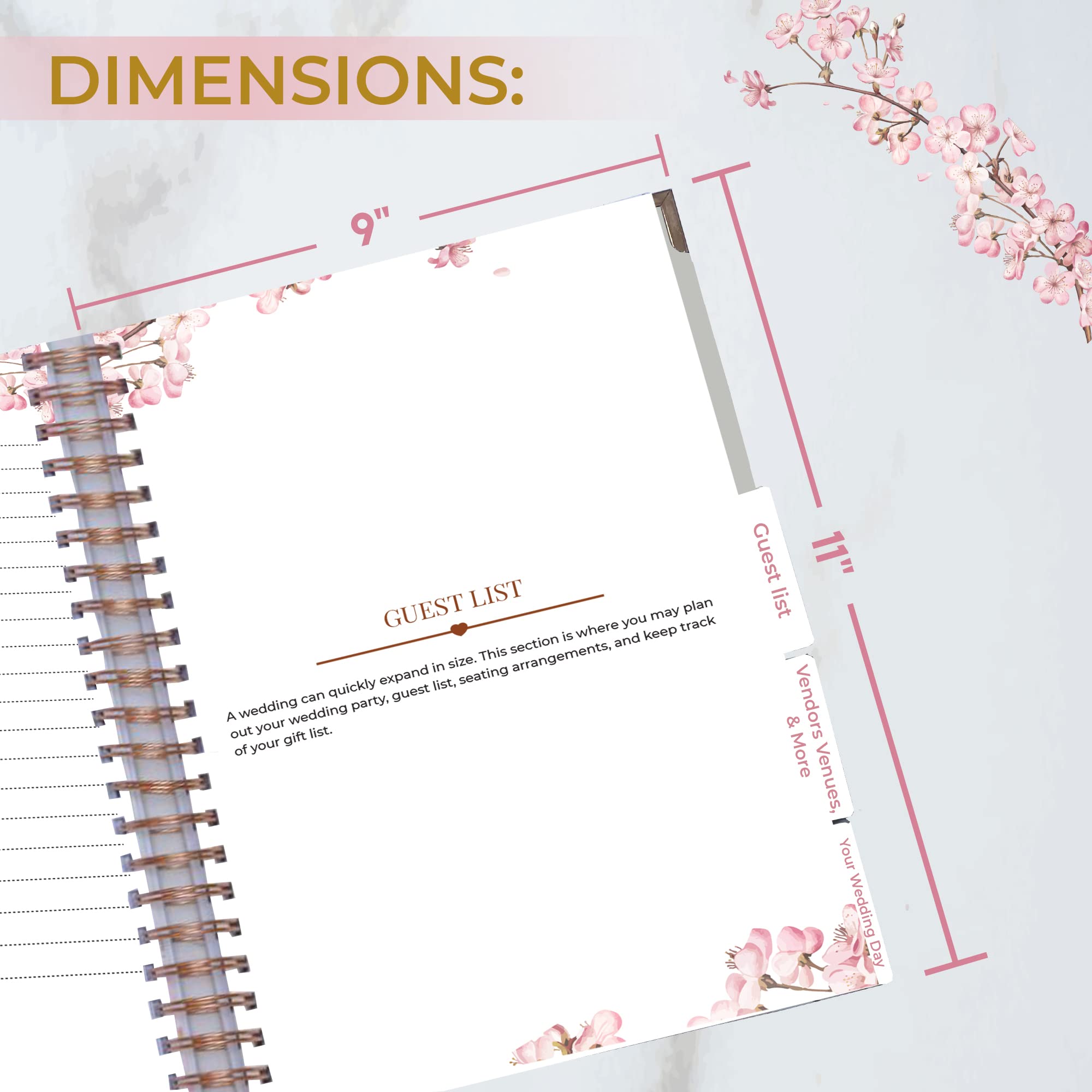 Bizzon Hochzeitsplaner (22,9 x 27,9 cm) mit 5 Registerkarten und 7 Innentaschen, 18 Monate CountdownKalender, Metallecken und elastischem Band – Hochzeitsplanerbuch und Organizer für die Braut 2022