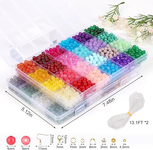 Miniatura 2 de XSEINO 2500 cuentas redondas de vidrio de 0.236 pulgadas para la fabricación de joyas, cuentas de cristal de 46 colores para pulseras, fabricación