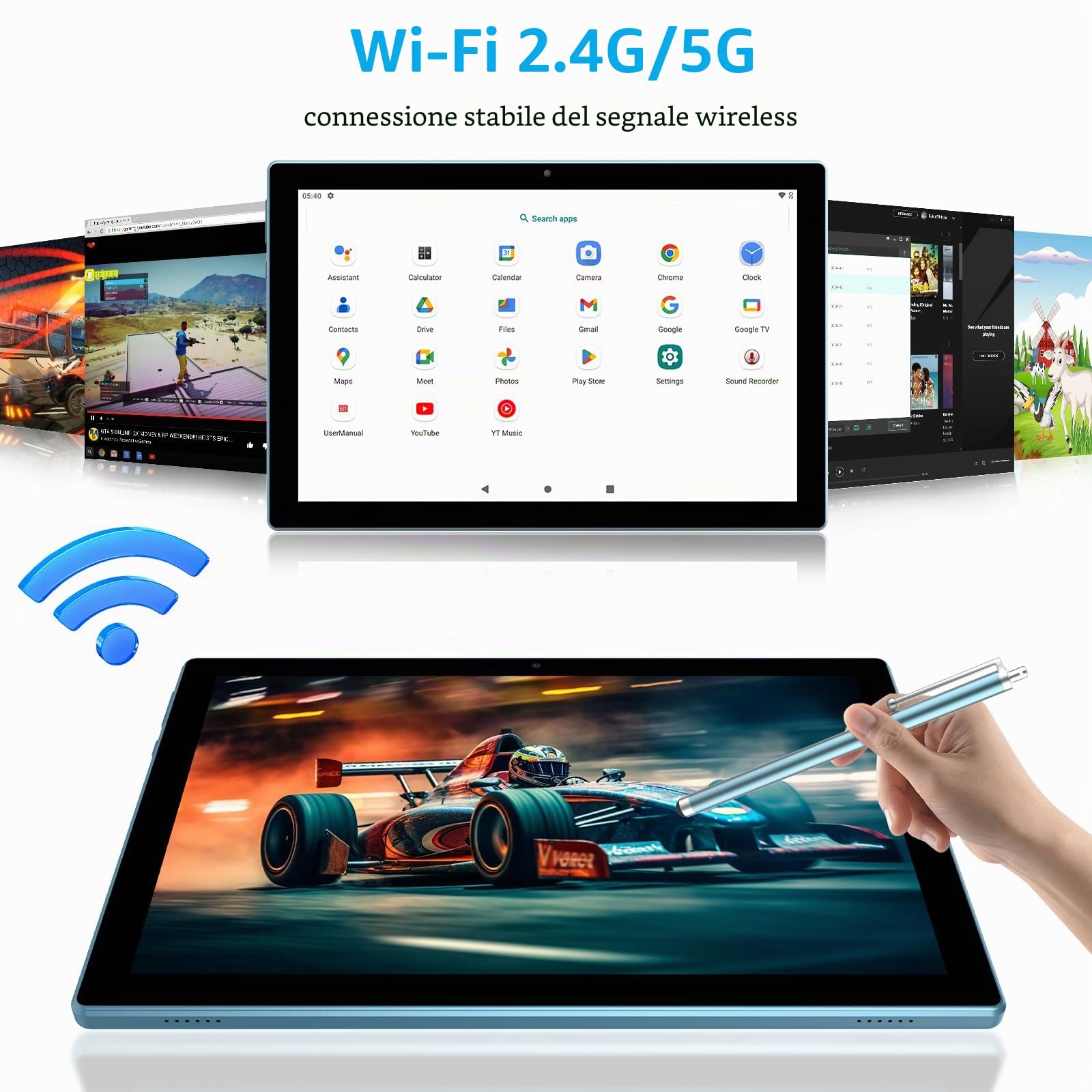 Tablet 10 pollici Android 15 Tablet, 2 in 1 Tablet, Include Tastiera Mouse Caso Stylus, 64GB ROM+8GB RAM 1TB espandibile 2MP+8MP Doppia fotocamera, 5G WIFI-6 Bluetooth 6000mAh Batteria 10.1 pollici
