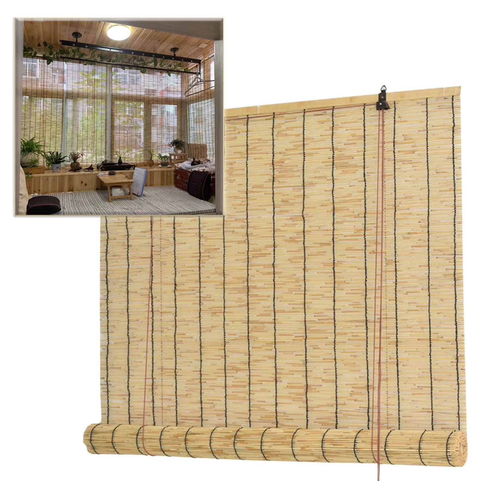 Jolan Persiana De Bambú Caña,Persianas Enrollables De Bambú Son Opacas,Cortinas De Paja Sunshade,Estor Enrollable Natural,Varios Tamaños,60 Cm 70 Cm 80 Cm 90 Cm 100 Cm 180 Cm